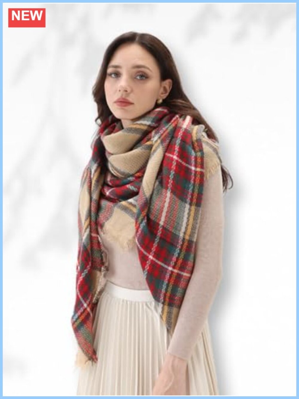 Winter Scarf Warm Long Shawl Wrap Large Blanket Knit Cashmere Feel Plaid